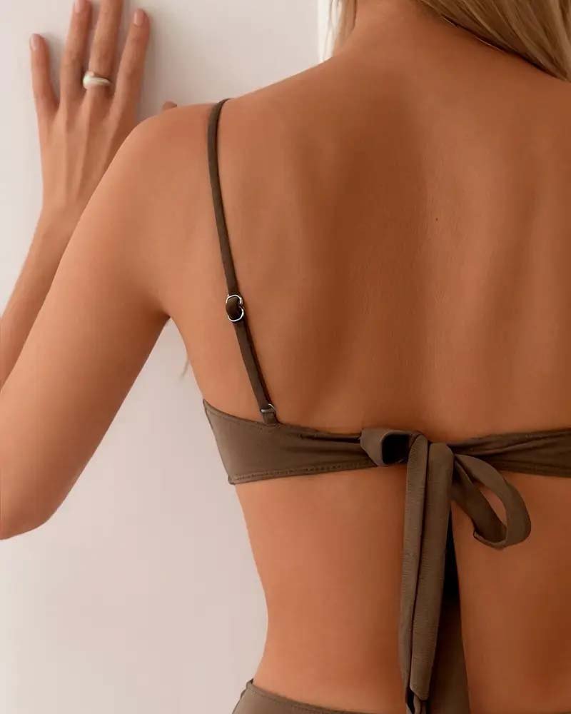 Ivy | High Waisted Bikini Set Bandeau Gold Hardware Detail