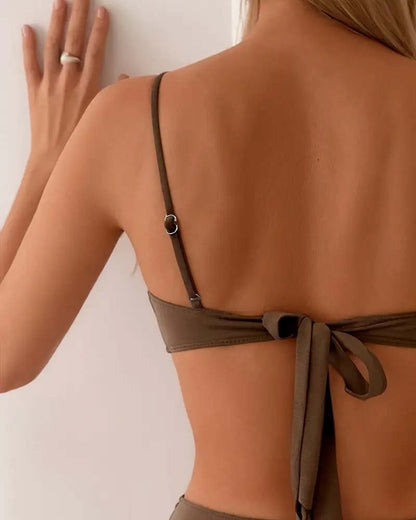 Ivy | High Waisted Bikini Set Bandeau Gold Hardware Detail