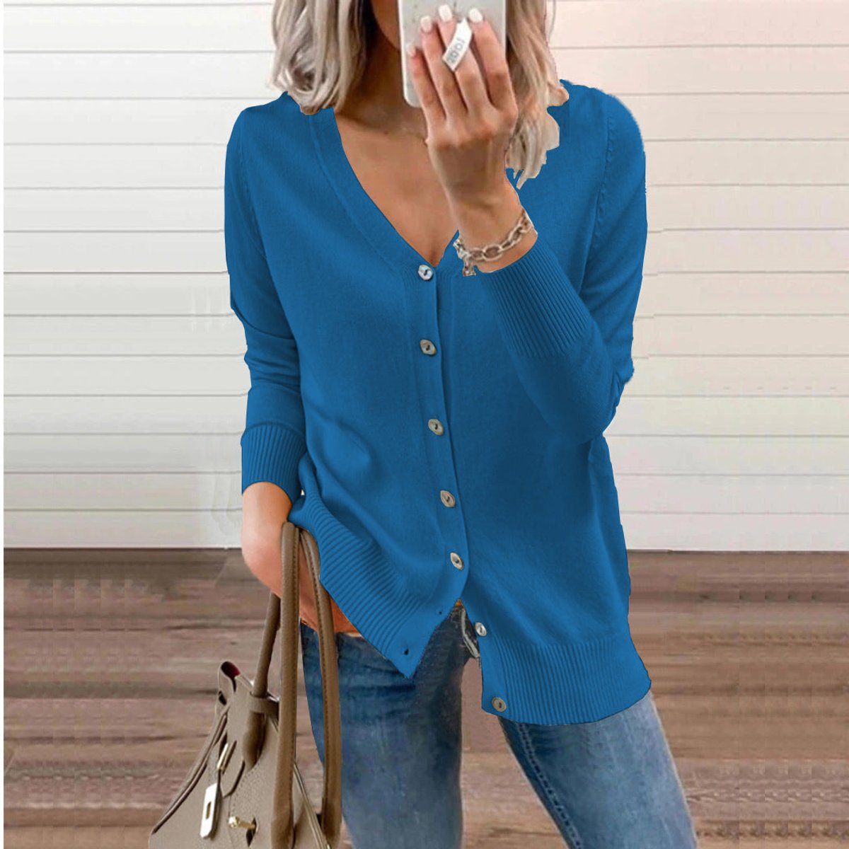 Sabline | Women's V-Neck Button-Front Long Sleeve Knit Cardigan