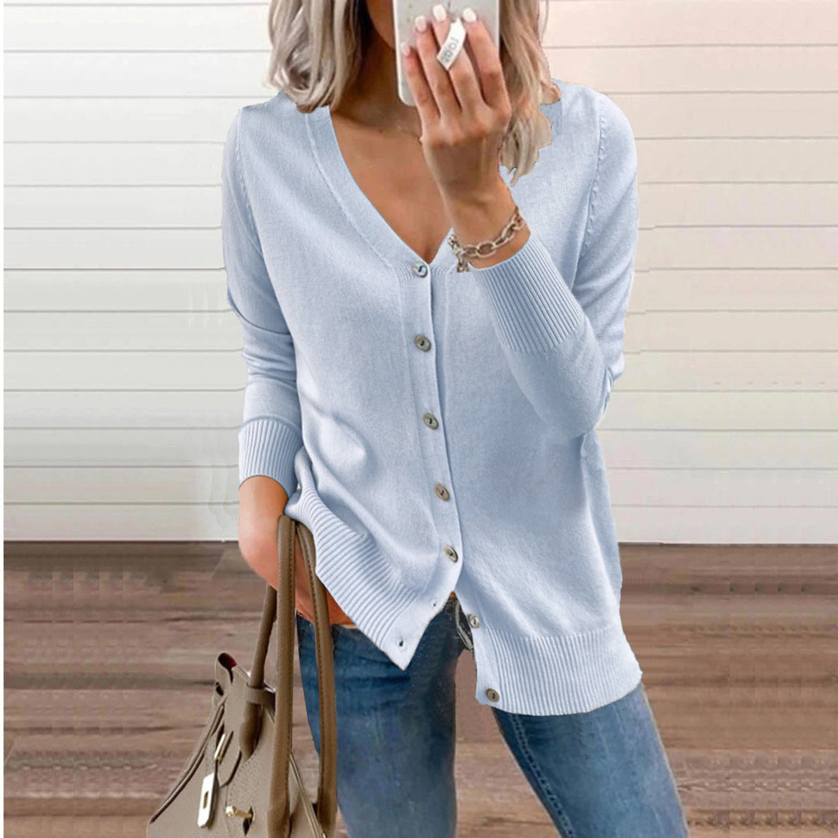 Sabline | Women's V-Neck Button-Front Long Sleeve Knit Cardigan