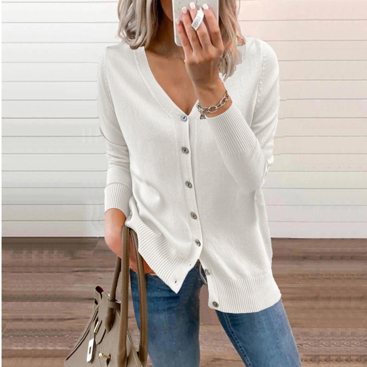 Sabline | Women's V-Neck Button-Front Long Sleeve Knit Cardigan