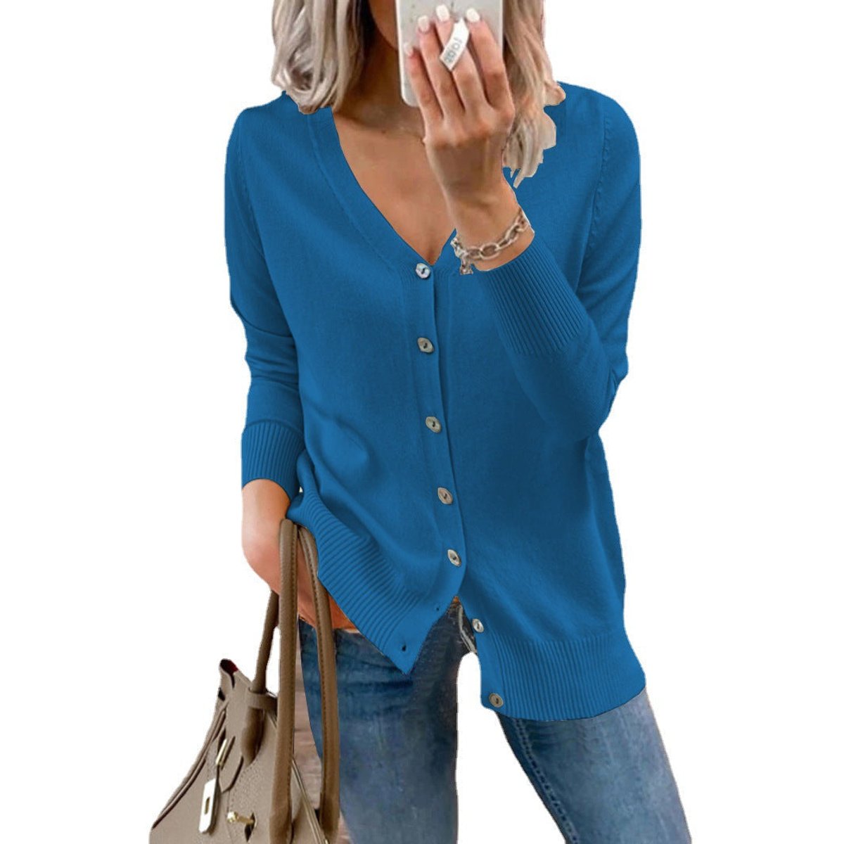 Sabline | Women's V-Neck Button-Front Long Sleeve Knit Cardigan