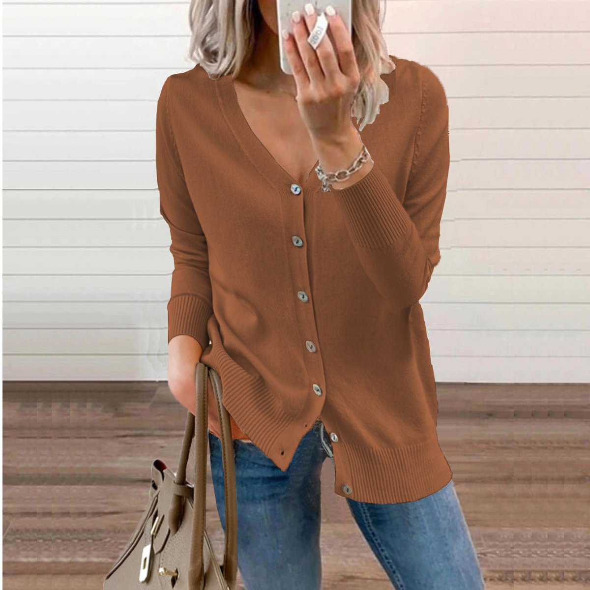 Sabline | Women's V-Neck Button-Front Long Sleeve Knit Cardigan