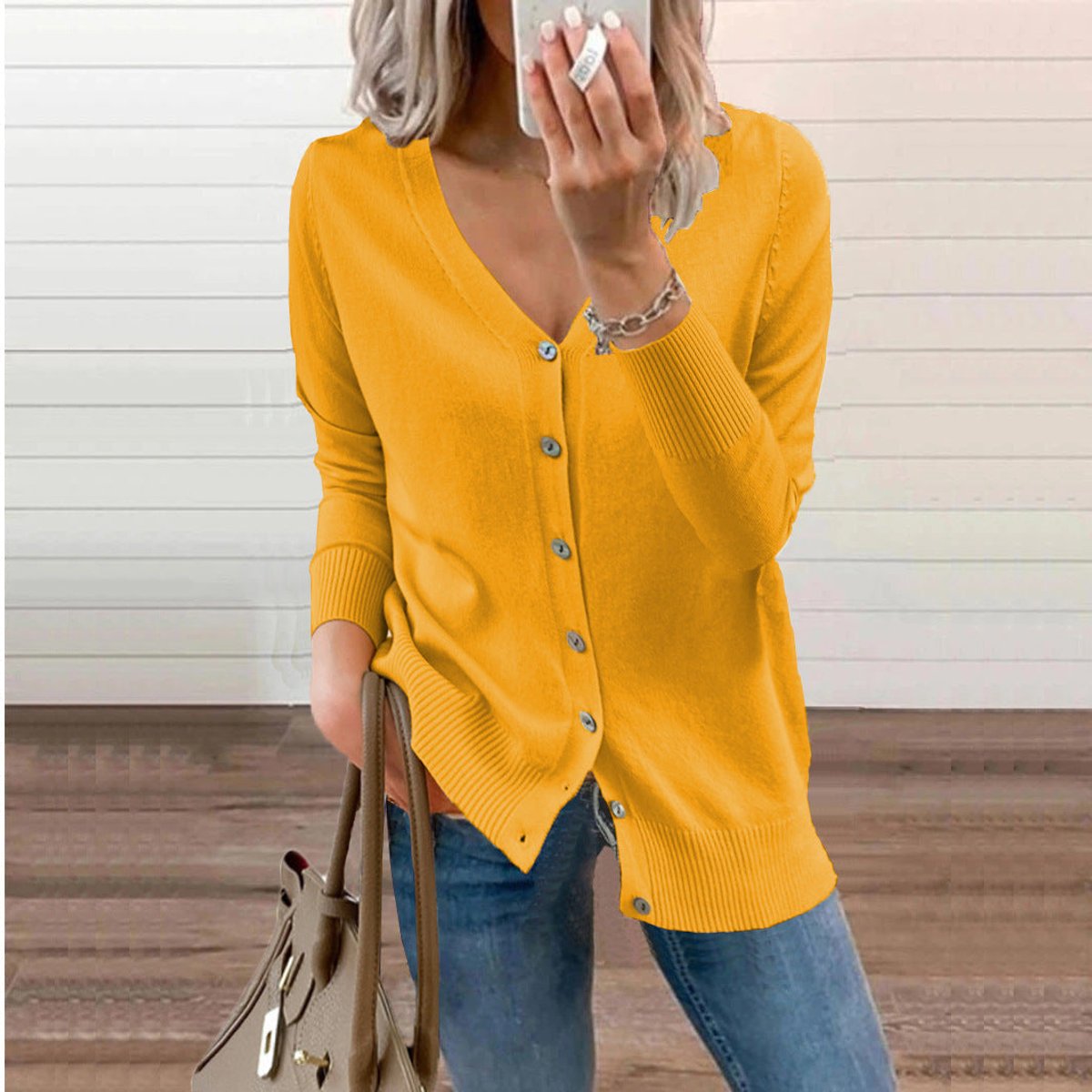 Sabline | Women's V-Neck Button-Front Long Sleeve Knit Cardigan