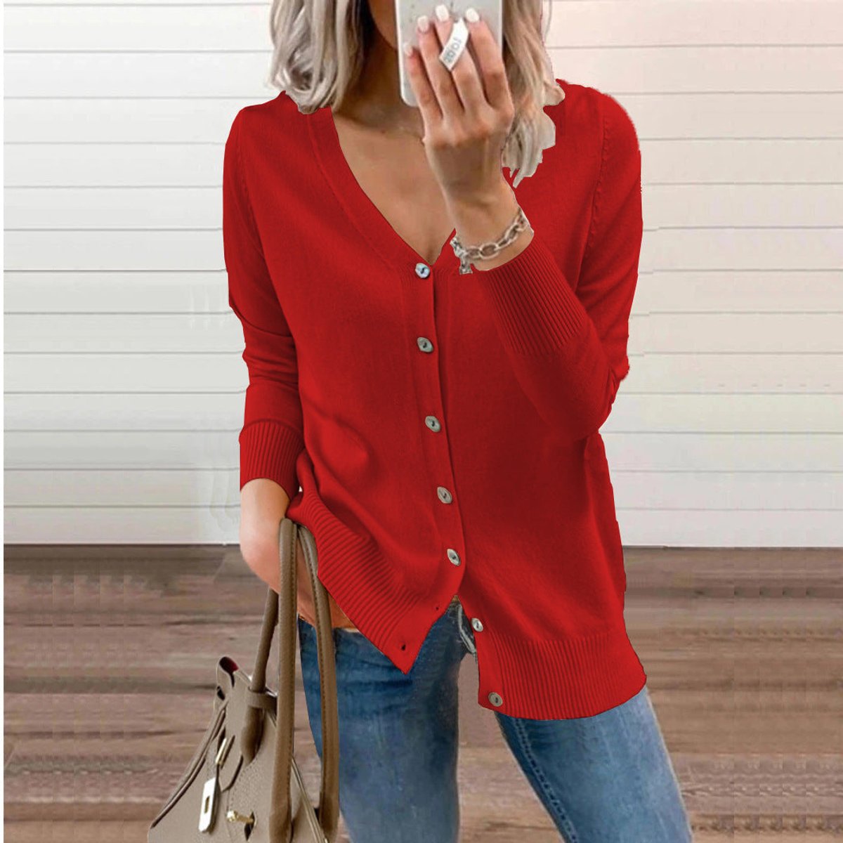 Sabline | Women's V-Neck Button-Front Long Sleeve Knit Cardigan