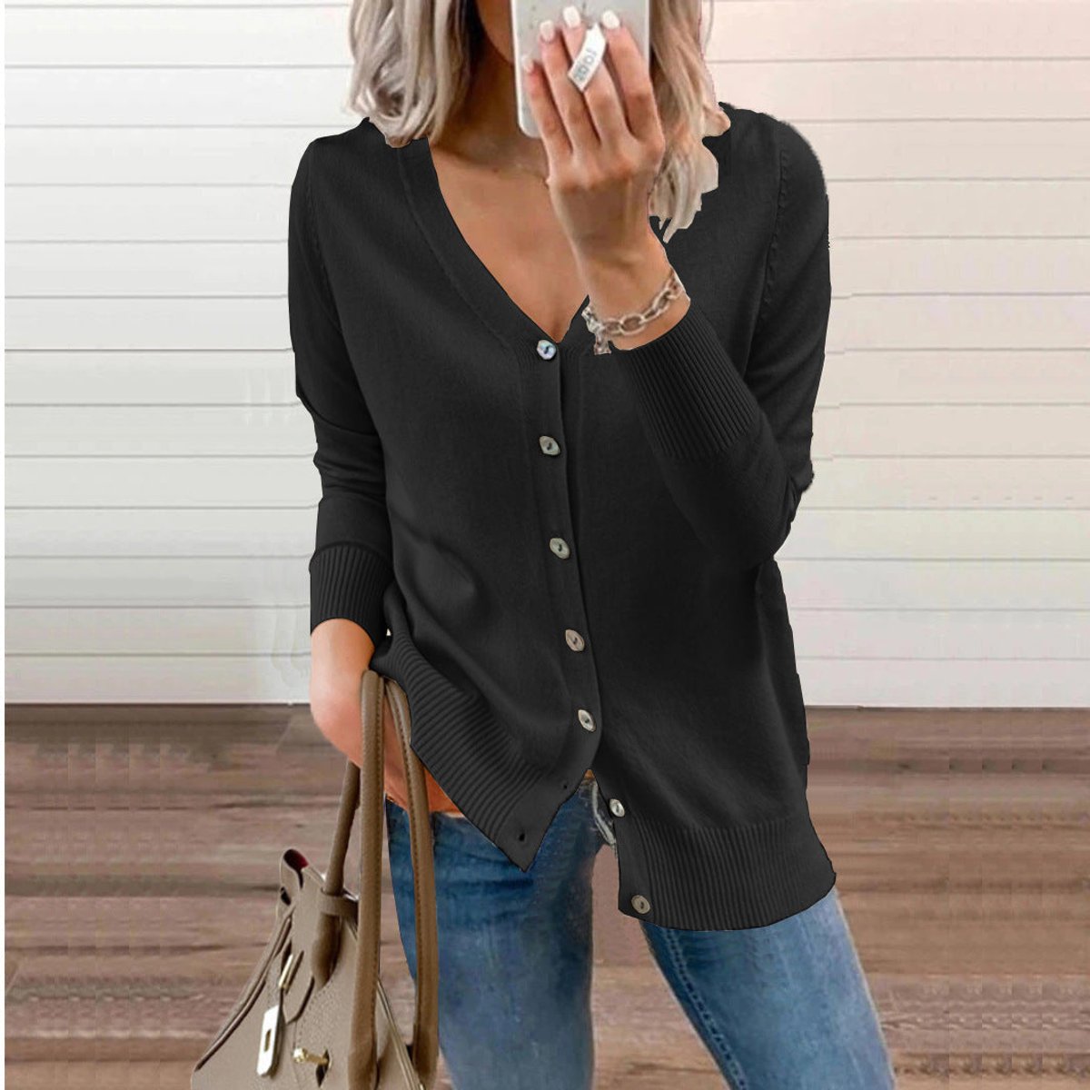 Sabline | Women's V-Neck Button-Front Long Sleeve Knit Cardigan