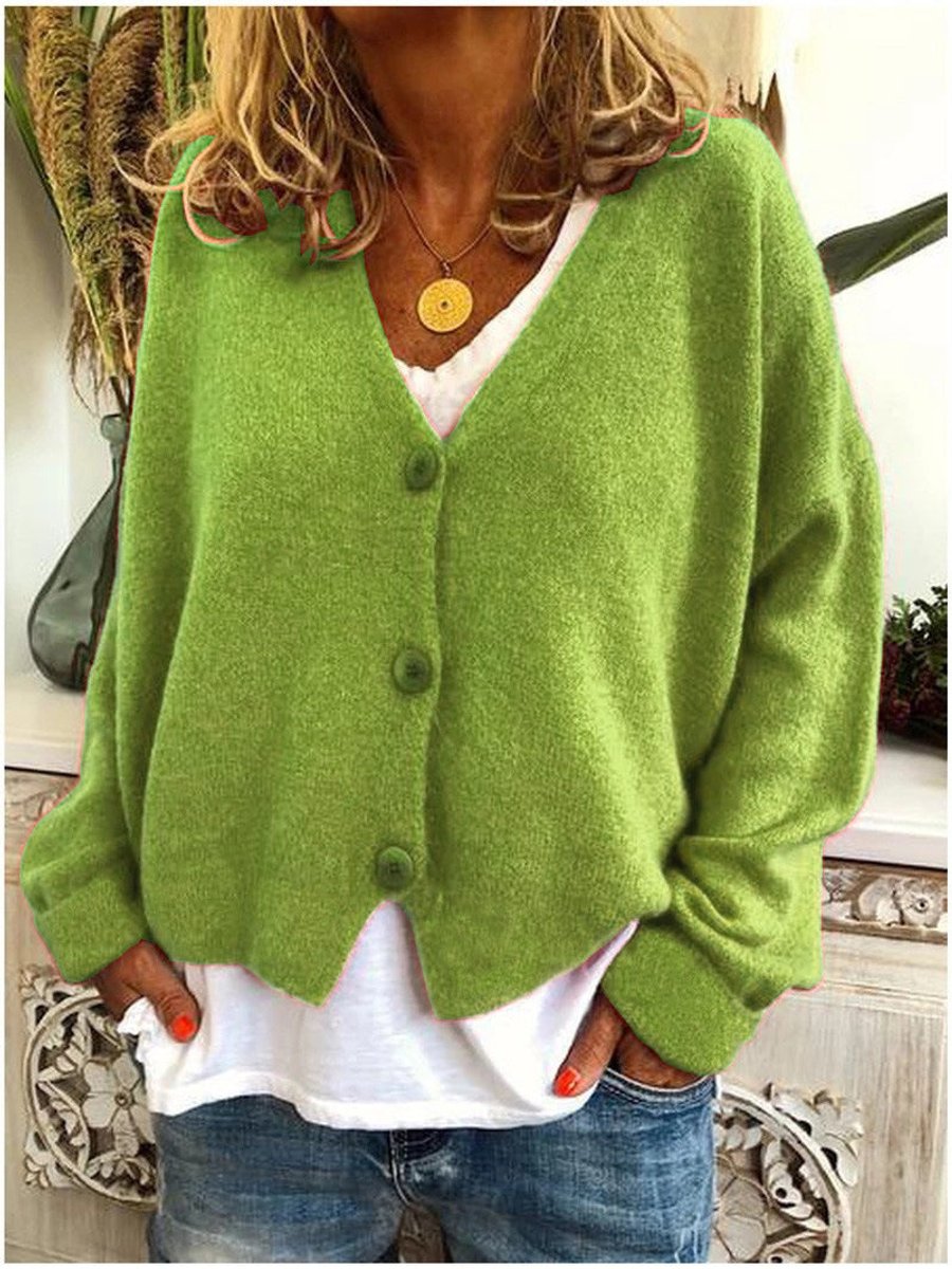 Linnette | Women's V-Neck Button-Front Relaxed-Fit Knit Cardigan