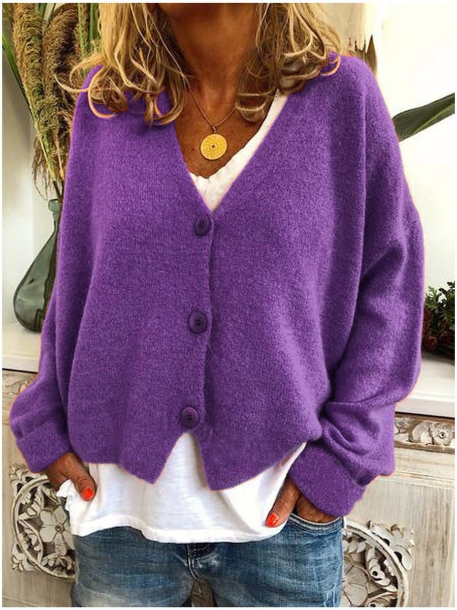 Linnette | Women's V-Neck Button-Front Relaxed-Fit Knit Cardigan