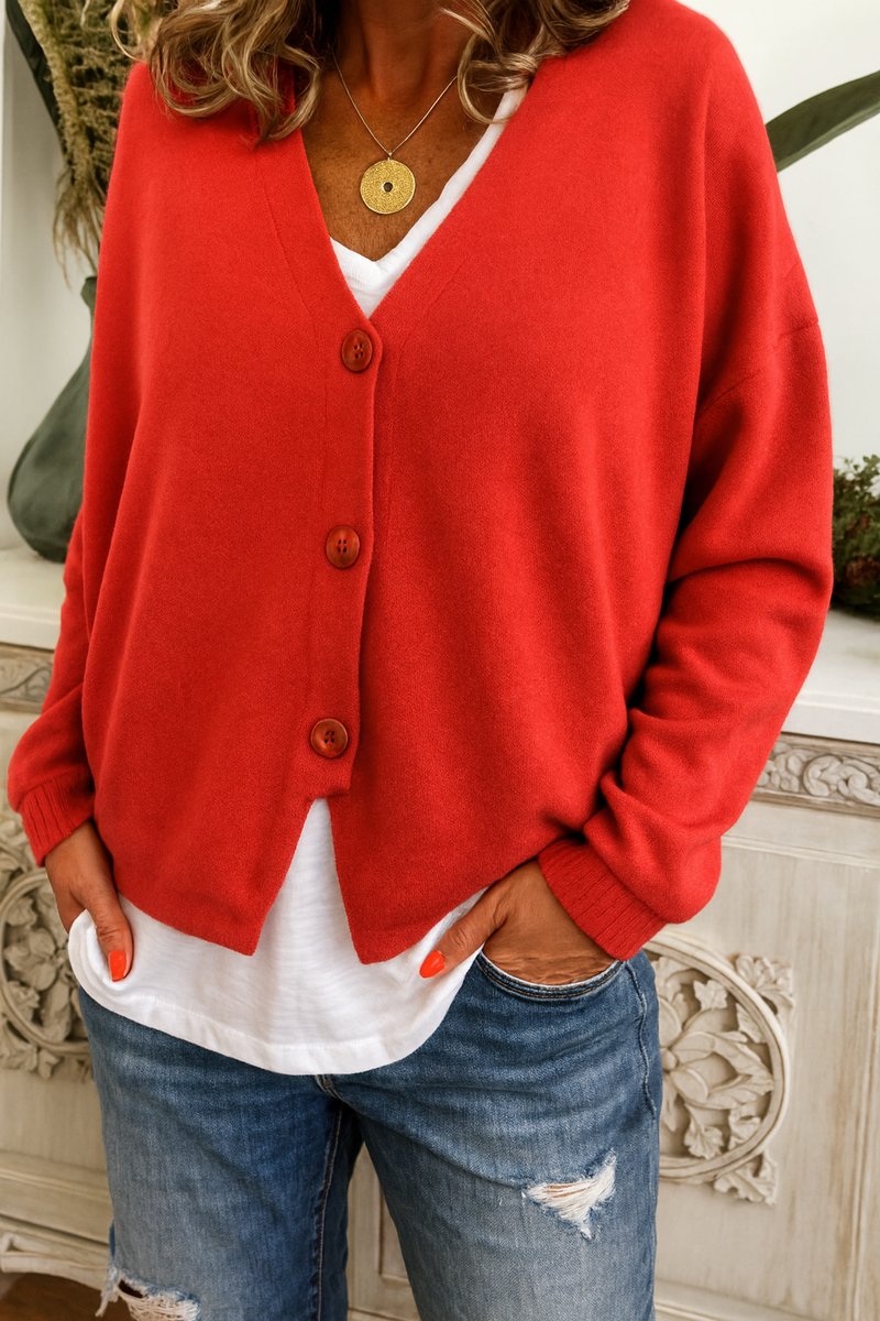 Linnette | Women's V-Neck Button-Front Relaxed-Fit Knit Cardigan