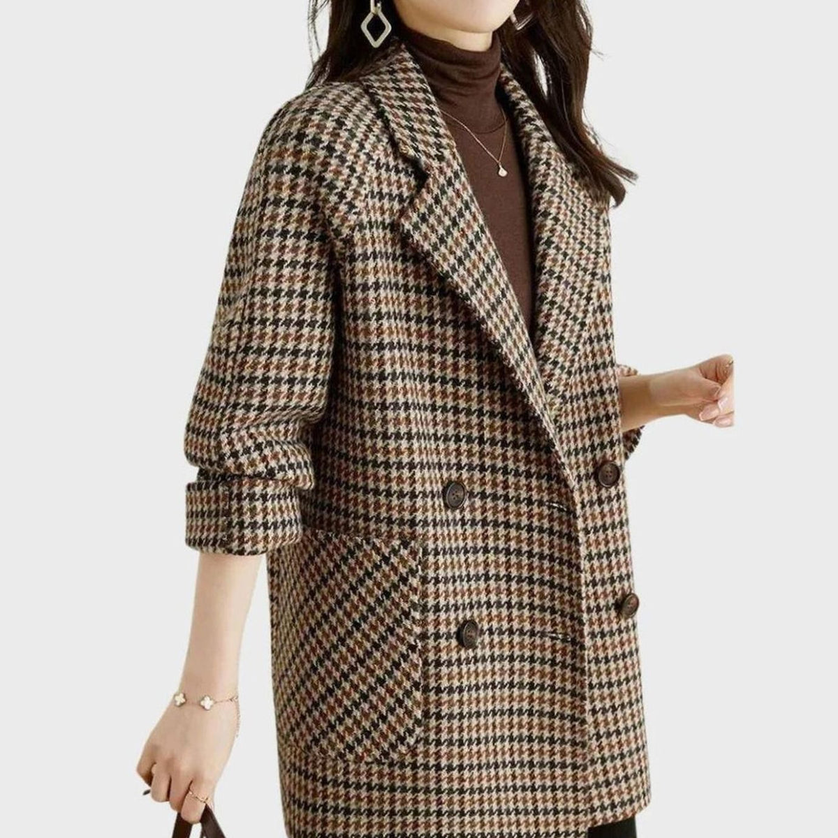 Rosetta | Women's Vintage Houndstooth Double-Breasted Wool-Blend Blazer Coat