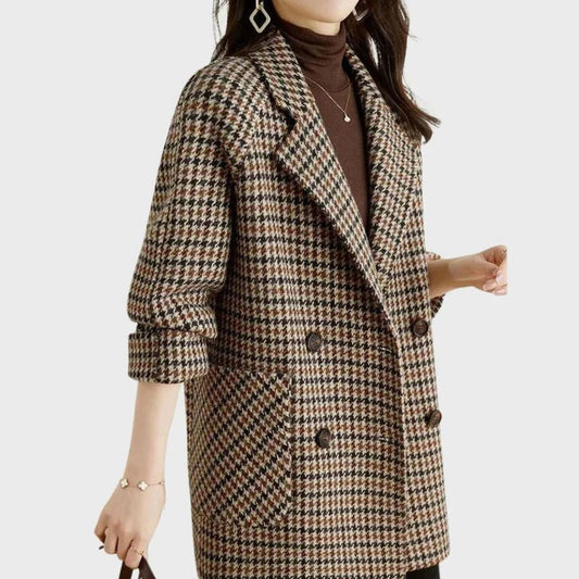 Rosetta | Women's Vintage Houndstooth Double-Breasted Wool-Blend Blazer Coat
