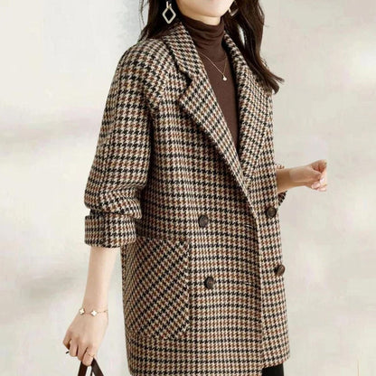 Rosetta | Women's Vintage Houndstooth Double-Breasted Wool-Blend Blazer Coat