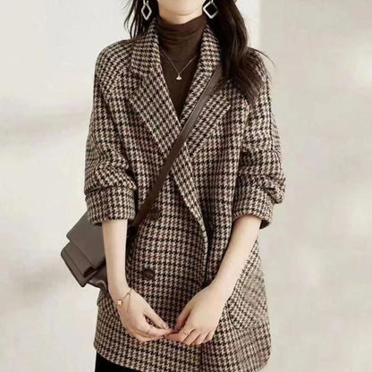 Rosetta | Women's Vintage Houndstooth Double-Breasted Wool-Blend Blazer Coat