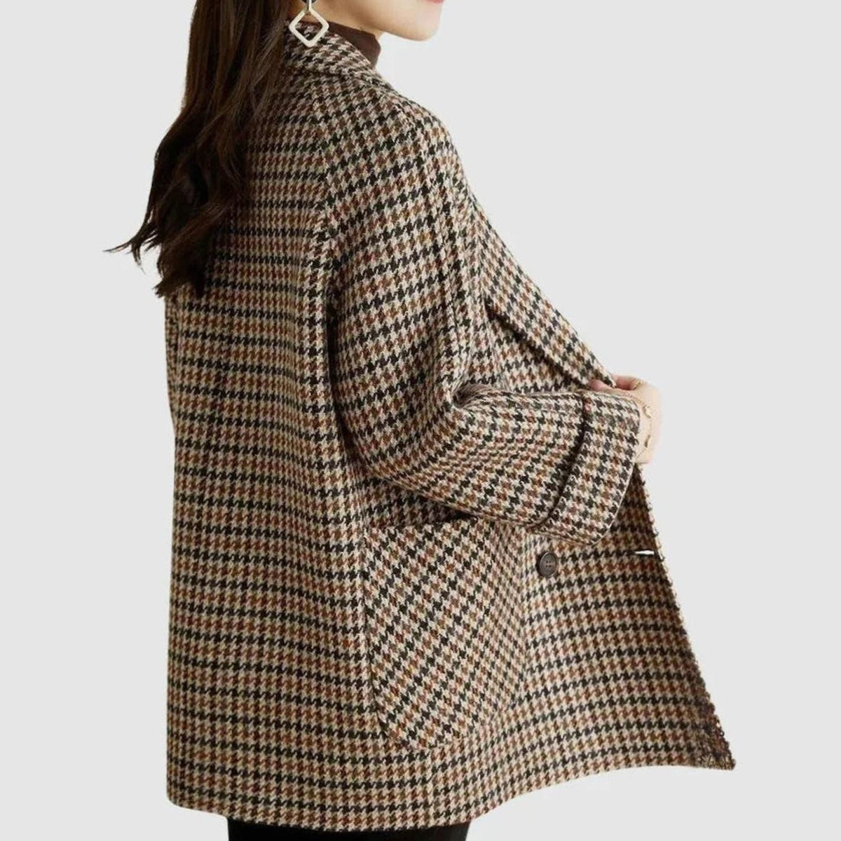 Rosetta | Women's Vintage Houndstooth Double-Breasted Wool-Blend Blazer Coat