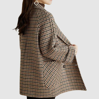 Rosetta | Women's Vintage Houndstooth Double-Breasted Wool-Blend Blazer Coat