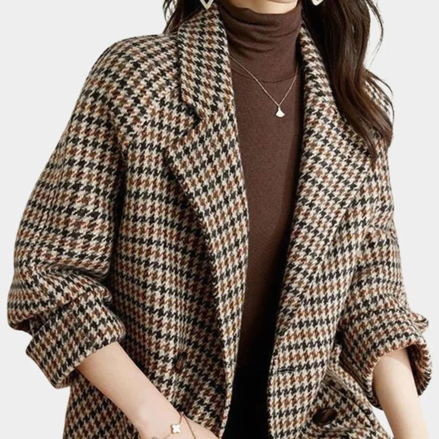 Rosetta | Women's Vintage Houndstooth Double-Breasted Wool-Blend Blazer Coat