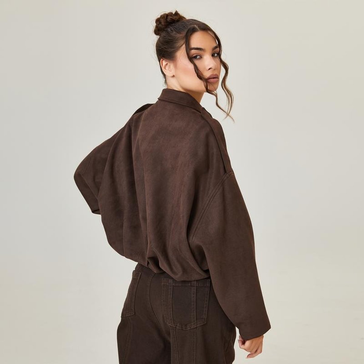 Elowen | Women's Vintage-Inspired Oversized Faux Suede Bomber Jacket
