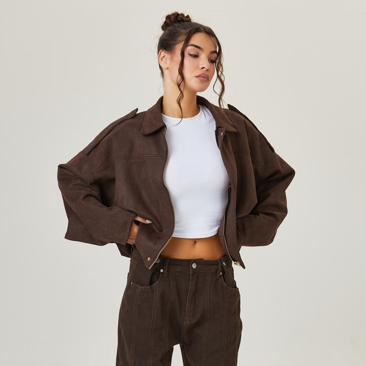 Elowen | Women's Vintage-Inspired Oversized Faux Suede Bomber Jacket