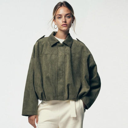 Elowen | Women's Vintage-Inspired Oversized Faux Suede Bomber Jacket
