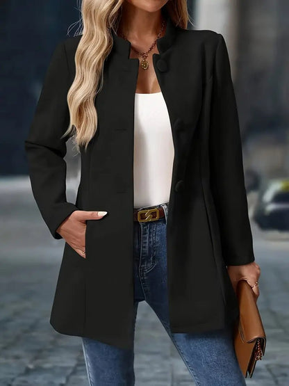 Layla | Stand Collar Button Front Fitted Mid Length Wool Blend Coat