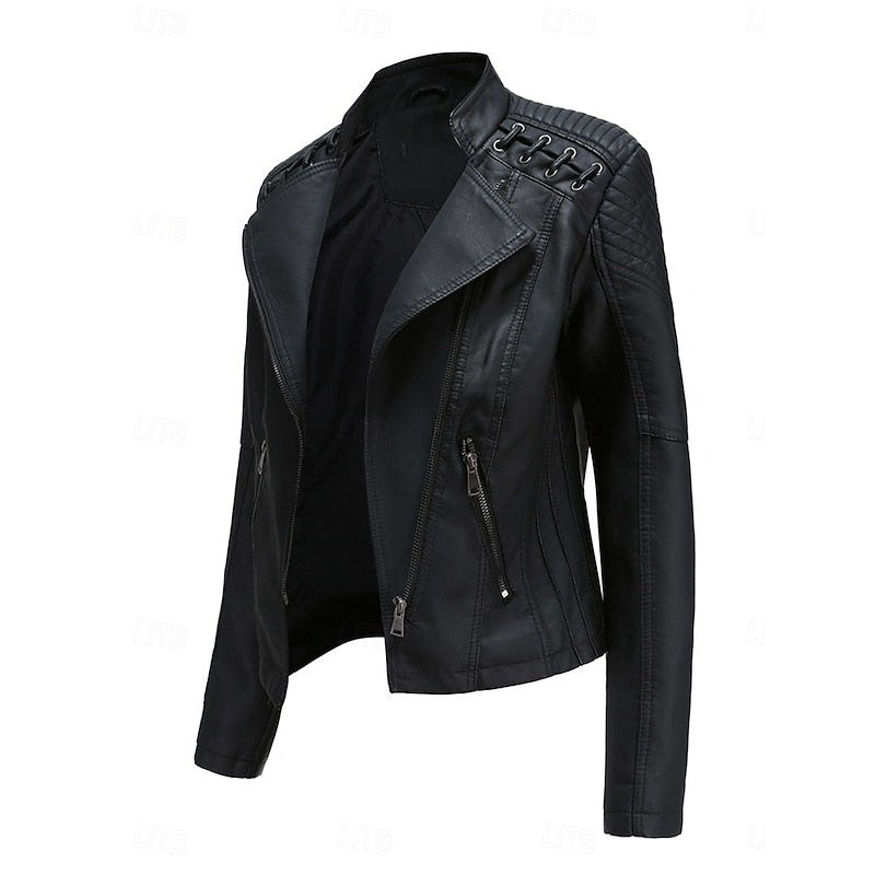 Neve | Women's Faux Leather Biker Moto Cropped Jacket