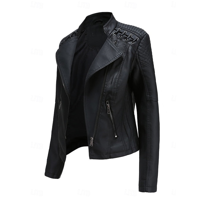 Neve | Women's Faux Leather Biker Moto Cropped Jacket