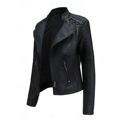 Neve | Women's Faux Leather Biker Moto Cropped Jacket