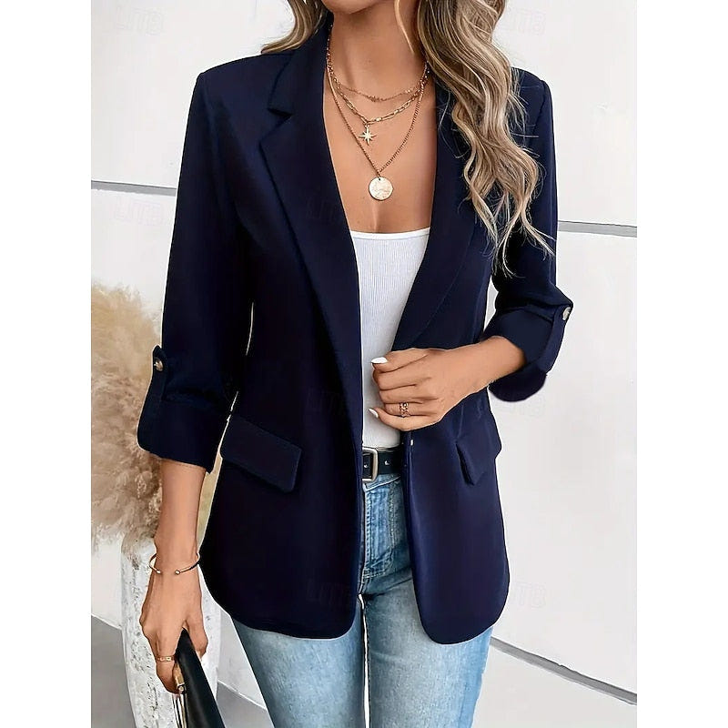 Elara | Women's Tailored Open Front Ruched Sleeve Blazer