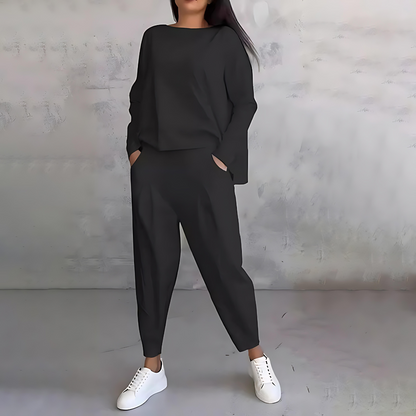Marlow | Women's Loose-Fit Long Sleeve Top and Tapered Trousers Co-Ord Set