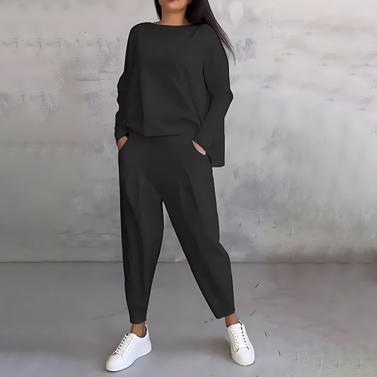 Marlow | Women's Loose-Fit Long Sleeve Top and Tapered Trousers Co-Ord Set